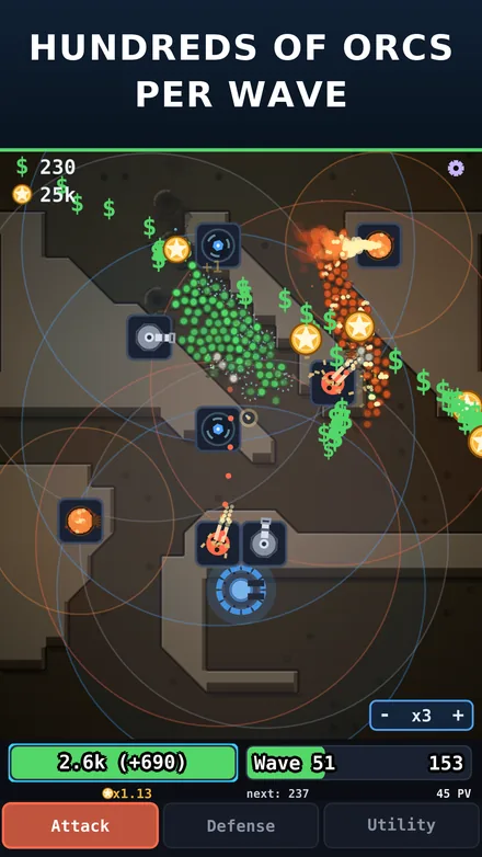 A wave of orcs walking down the map towards the keep